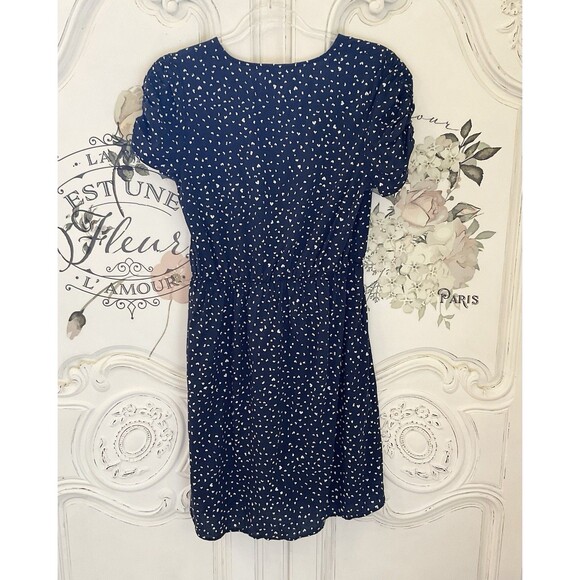 Banana Republic Women's SP Navy White Heart Print V-Neck Fit & Flare Dress - Picture 8 of 10